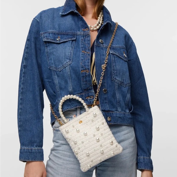 Lele Sadoughi Ivory Paloma Pearl Tweed Crossbody Bag w/ Gold Chain Strap NWT - Picture 1 of 7